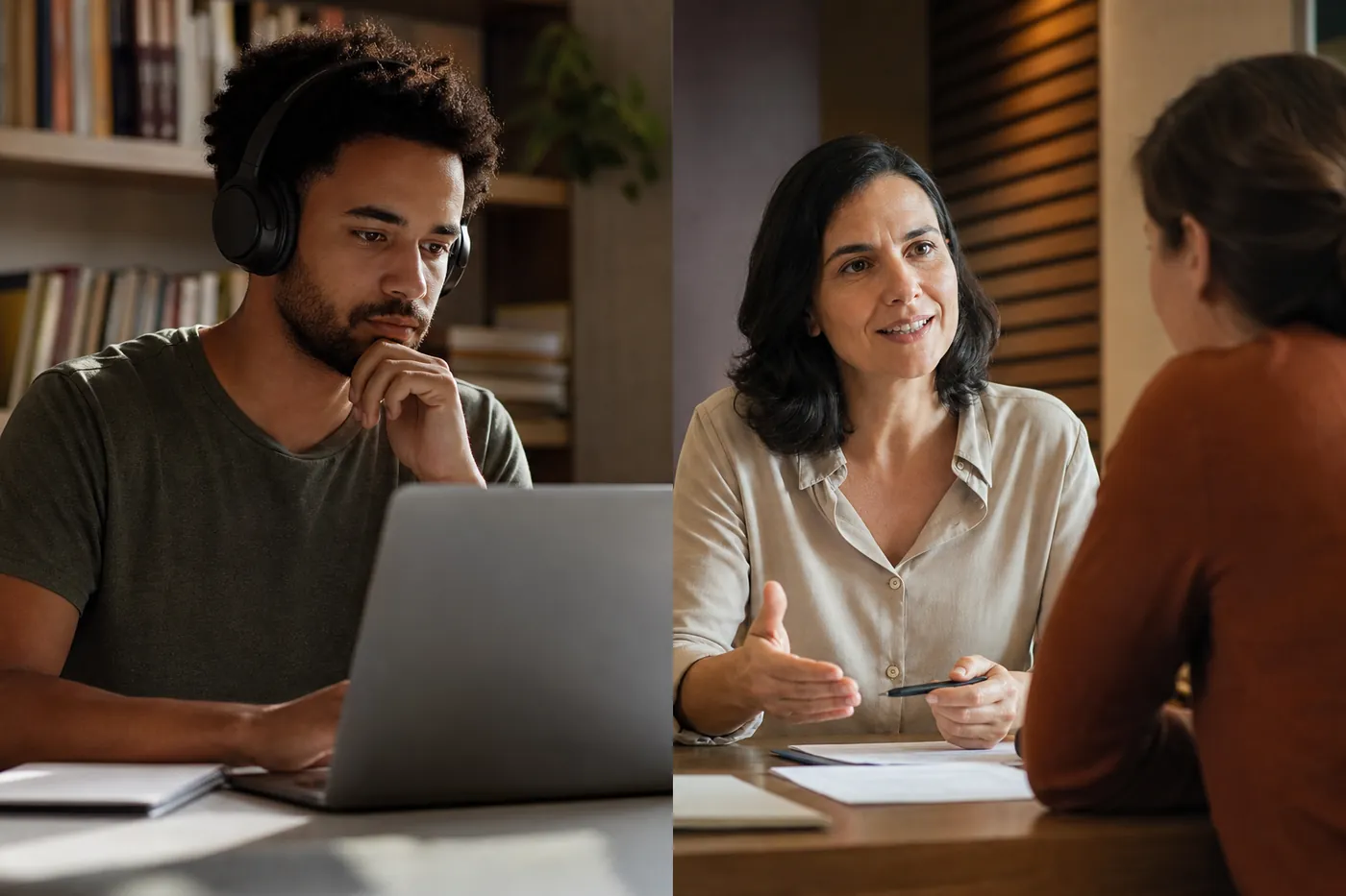 Duas situações lado a lado: estudo em vídeo e conversa individual sobre documentos